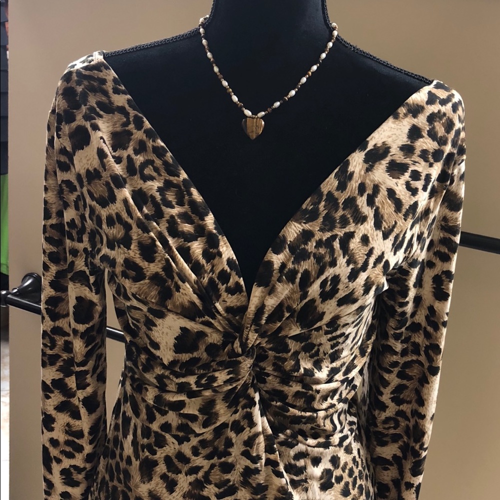 Leopard Print Twist Top  Long Sleeves